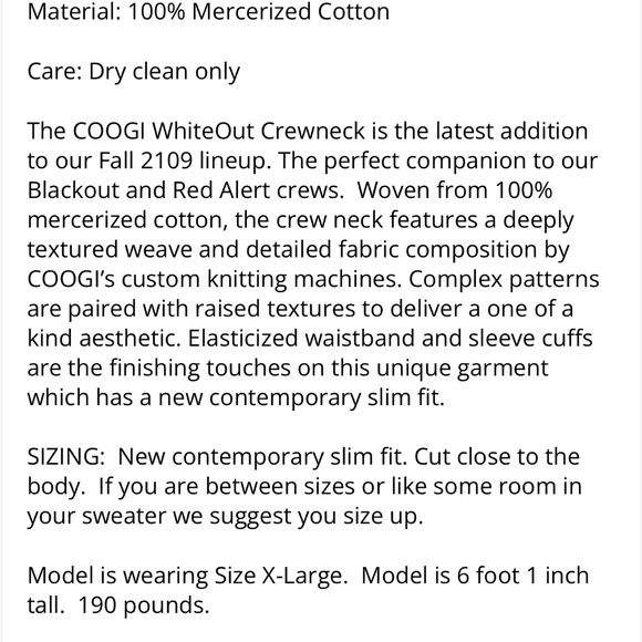 Coogi unisex white out crewneck NWT - Picture 4 of 4